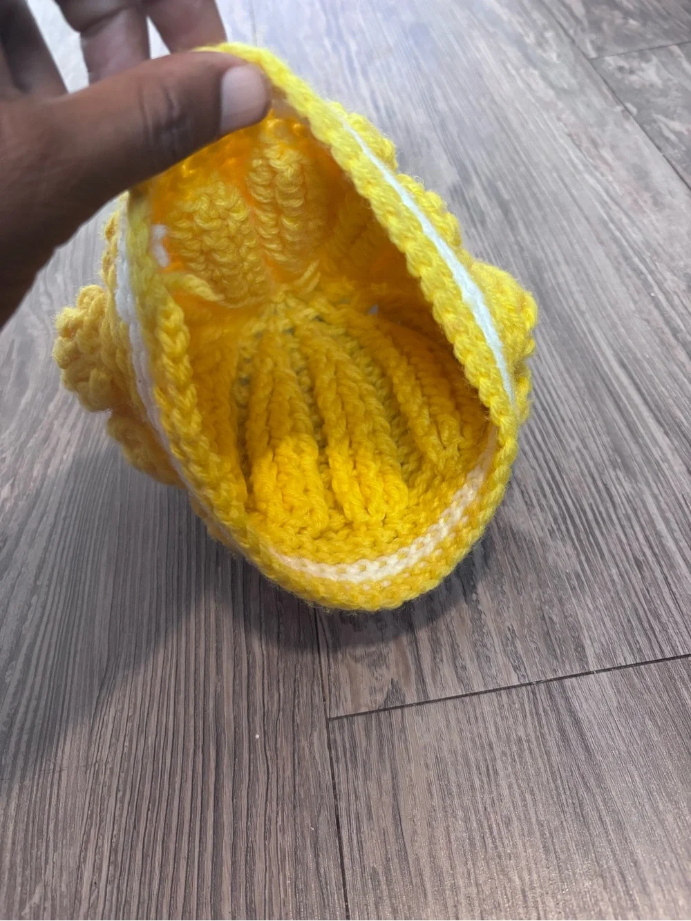Cozy Yellow Knit Pom Hat for Kids with White Stripe